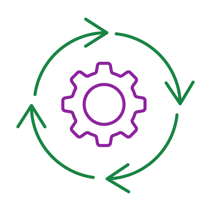 Icon of gear with arrows circling it